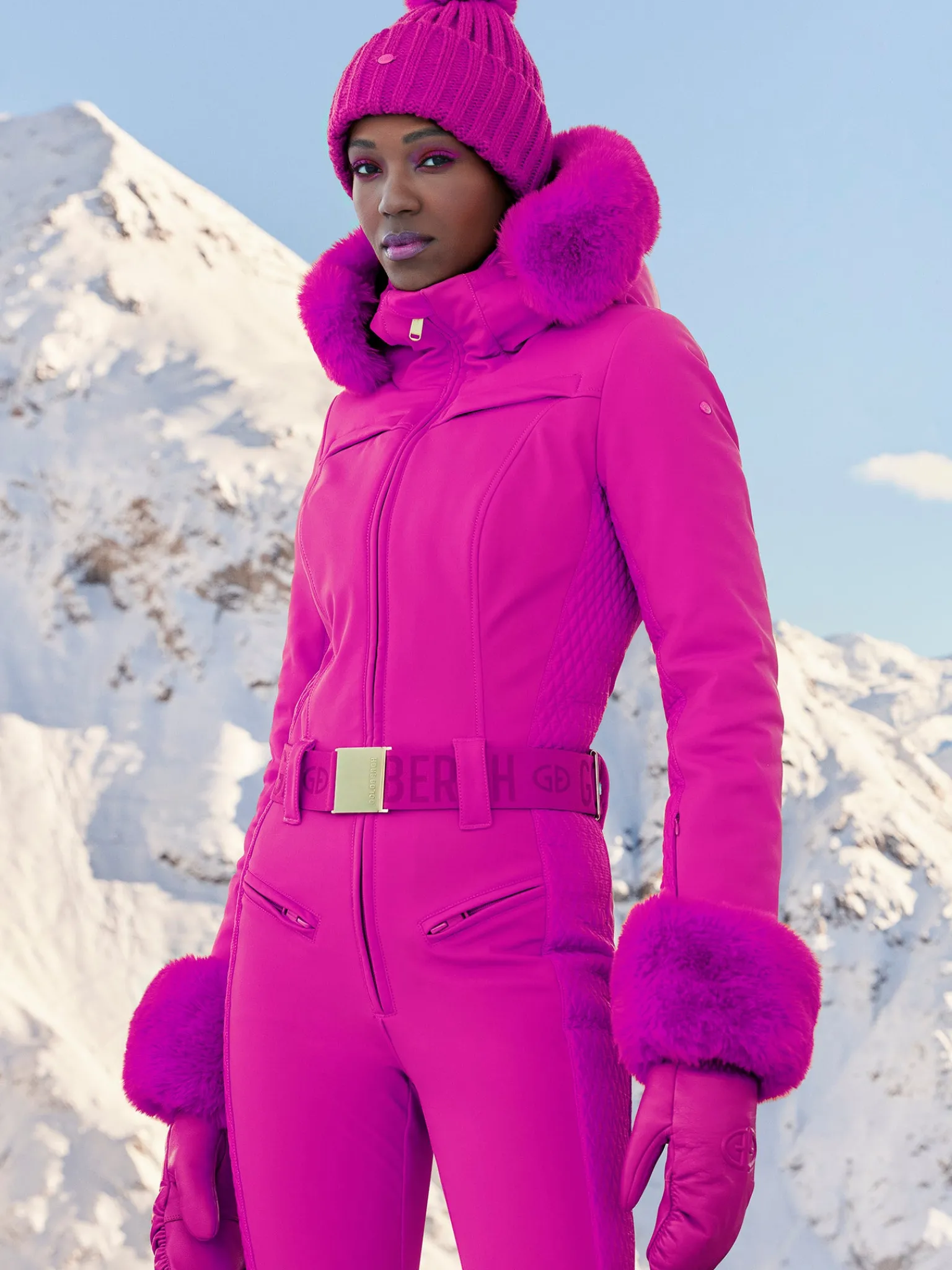 Goldbergh ANGELE FAUX BORDER Ski Suit passion pink New